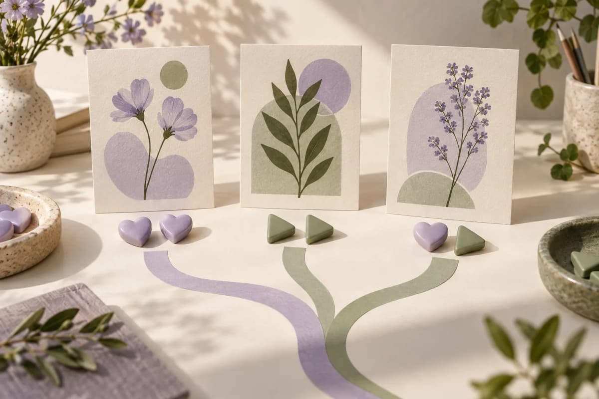Konceptualna ilustracija treh objav z ločenimi simboli srca in predvajanja.